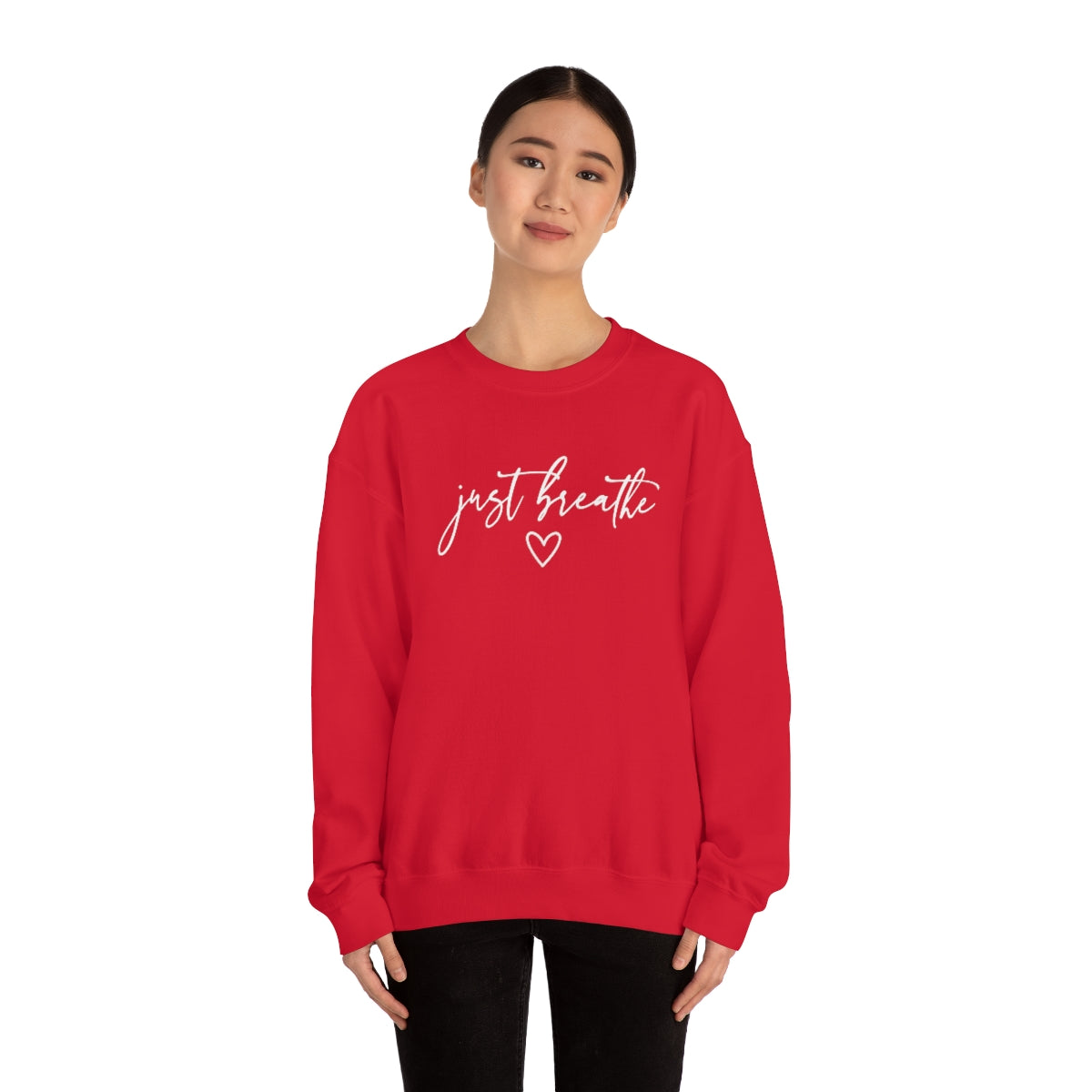 Just Breathe in White Lettering-Unisex Heavy Blend Crewneck Sweatshirt