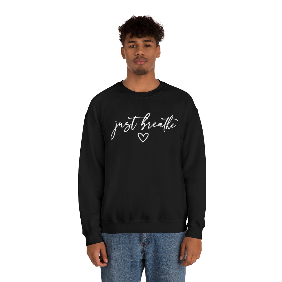 Just Breathe in White Lettering-Unisex Heavy Blend Crewneck Sweatshirt