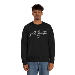 Just Breathe in White Lettering-Unisex Heavy Blend Crewneck Sweatshirt