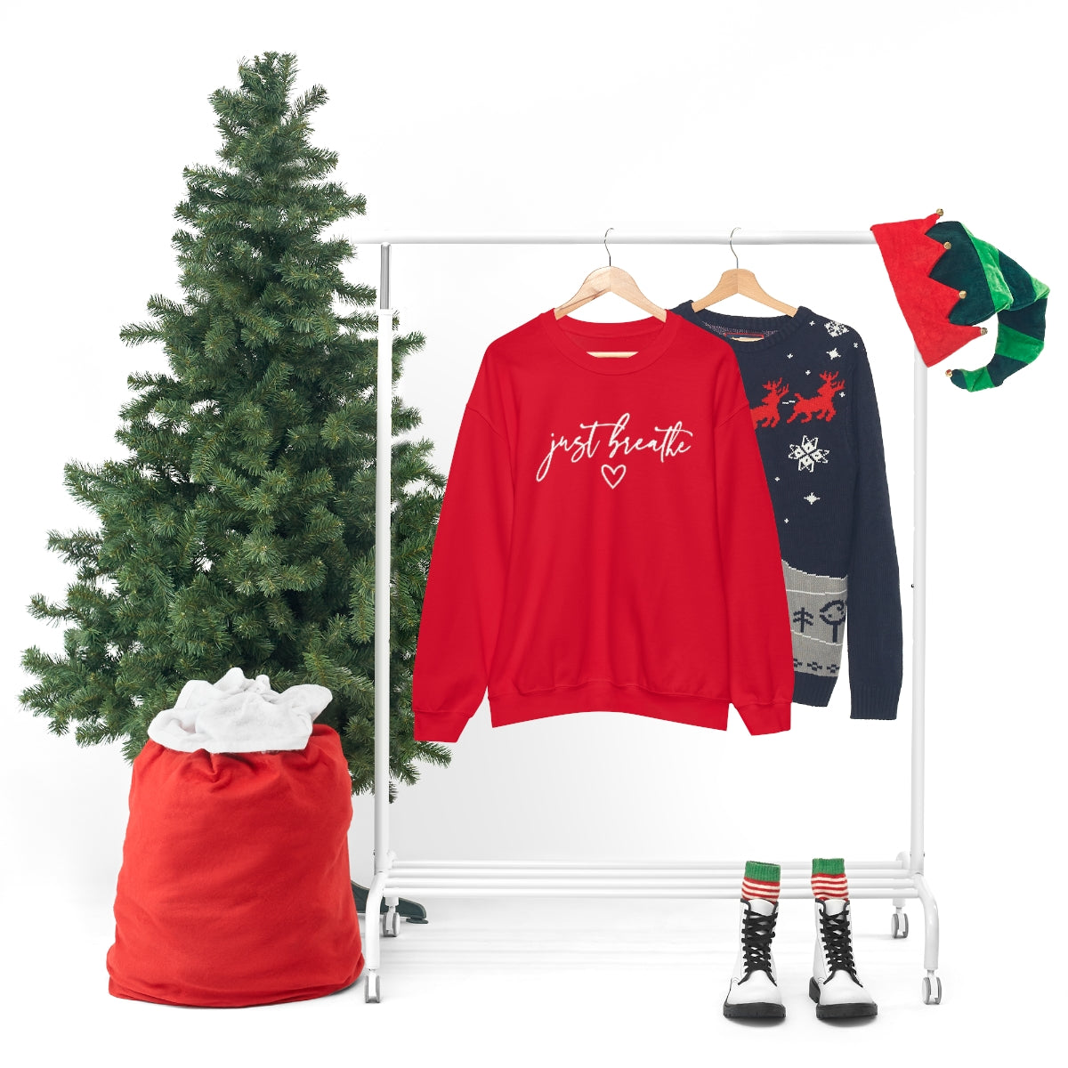 Just Breathe in White Lettering-Unisex Heavy Blend Crewneck Sweatshirt