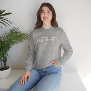 Just Breathe in White Lettering-Unisex Heavy Blend Crewneck Sweatshirt