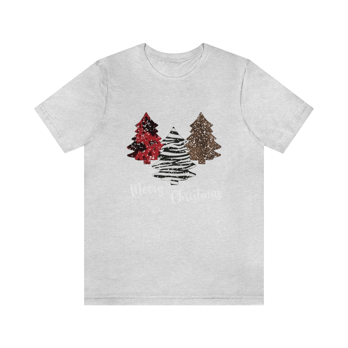Merry Christmas with trees and snow-Unisex Jersey Short Sleeve Tee