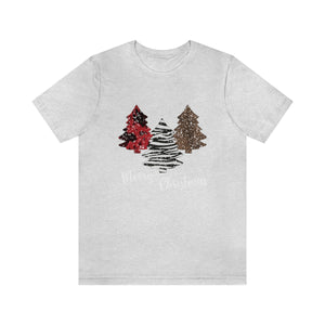 Merry Christmas with trees and snow-Unisex Jersey Short Sleeve Tee