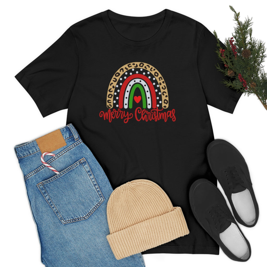 Leopard Rainbow Merry Christmas-Unisex Jersey Short Sleeve Tee