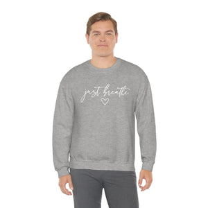 Just Breathe in White Lettering-Unisex Heavy Blend Crewneck Sweatshirt