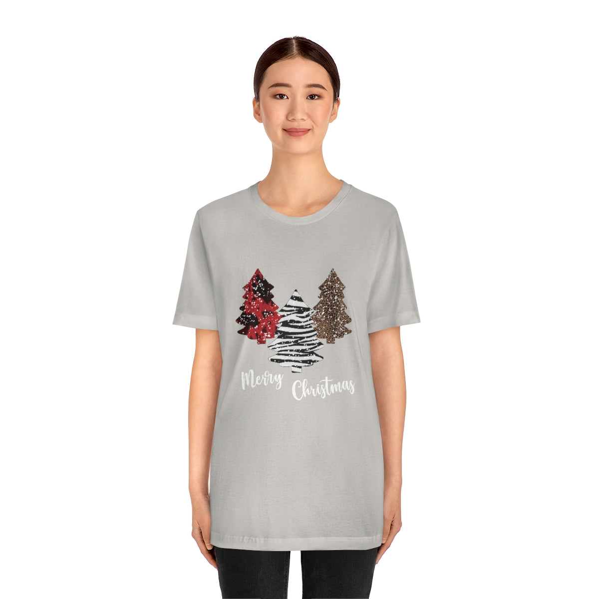 Merry Christmas with trees and snow-Unisex Jersey Short Sleeve Tee