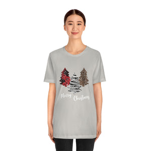Merry Christmas with trees and snow-Unisex Jersey Short Sleeve Tee