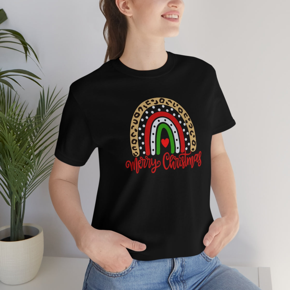 Leopard Rainbow Merry Christmas-Unisex Jersey Short Sleeve Tee