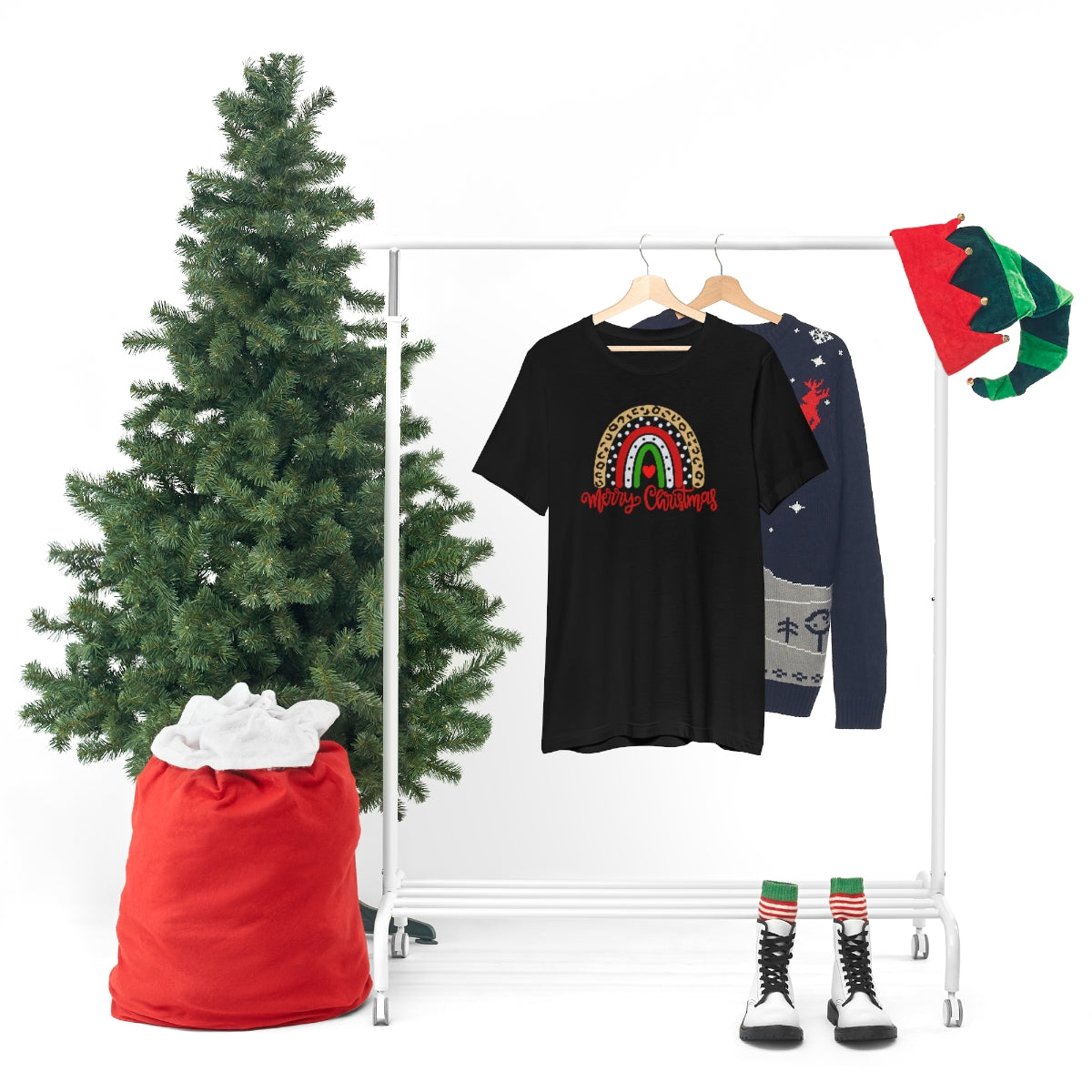 Leopard Rainbow Merry Christmas-Unisex Jersey Short Sleeve Tee