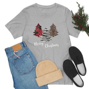 Merry Christmas with trees and snow-Unisex Jersey Short Sleeve Tee